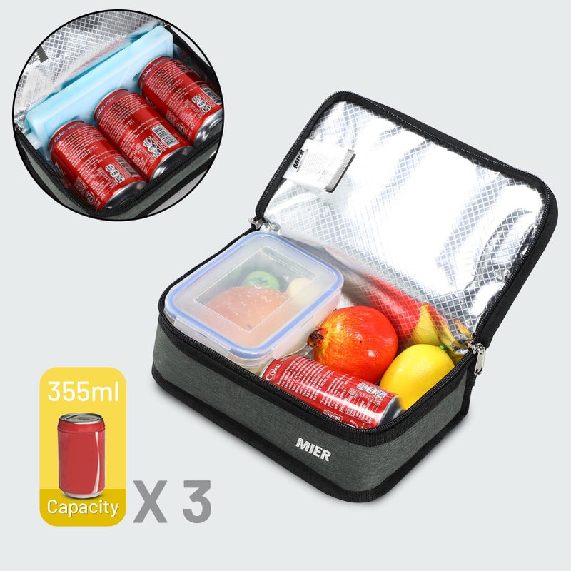 MIER Small Lunch Bag for Kids & Adults Compact Insulated Lunch Box Portable Thermal Mini Cooler for Work School Travel, Grey - Image 2